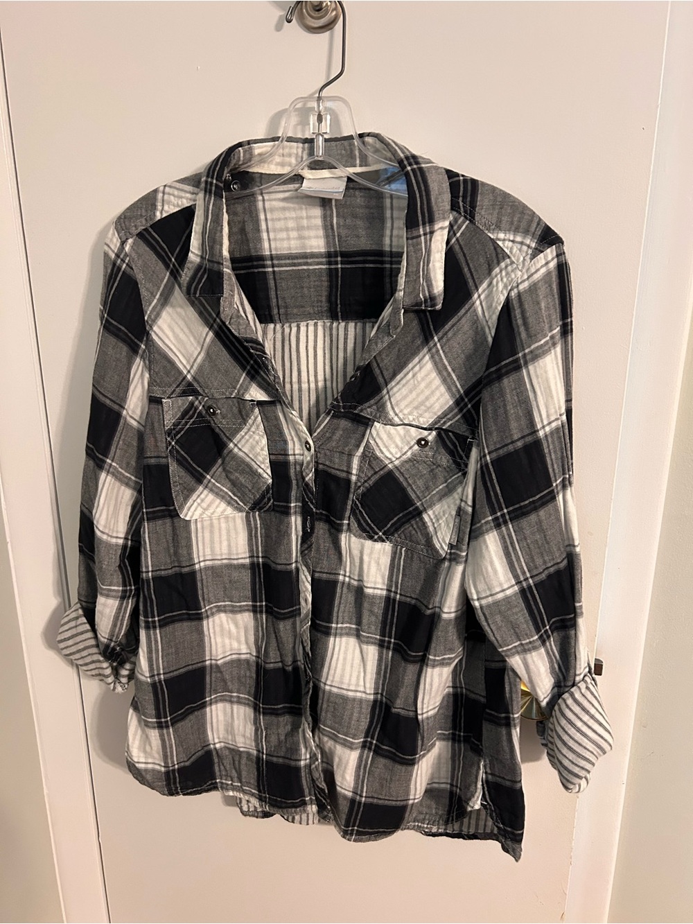 Columbia Black and White Plaid Button-Down Shirt